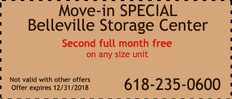 Move in Special Coupon for Belleville Storage Center- Second Full Month Free For All Units Move in Special Coupon for Belleville Storage Center- Second Full Month Free For All Units